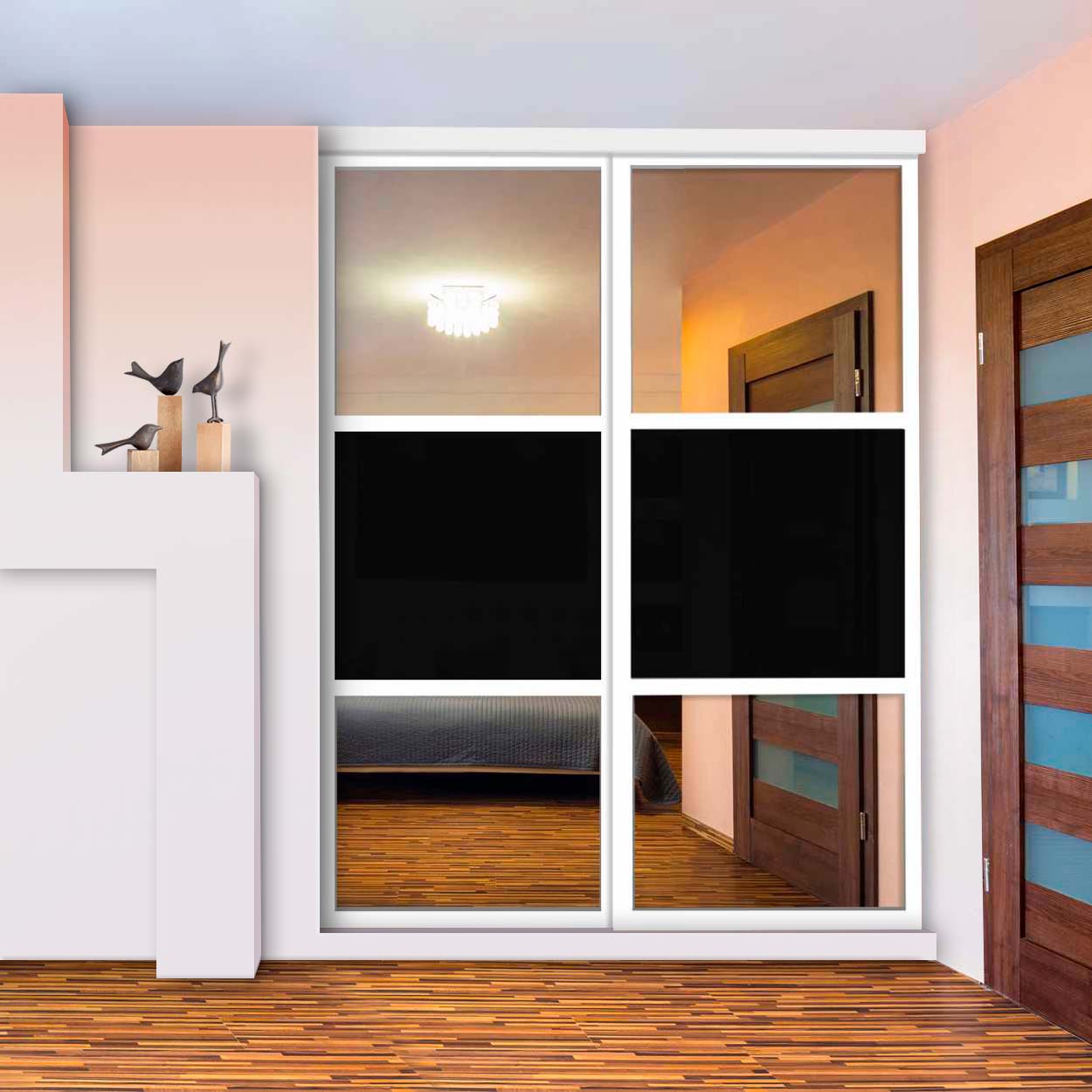 Puerta De Closet Con 2 Paneles - Vidrio Pintado Negro Y Espejo BMSC-2137